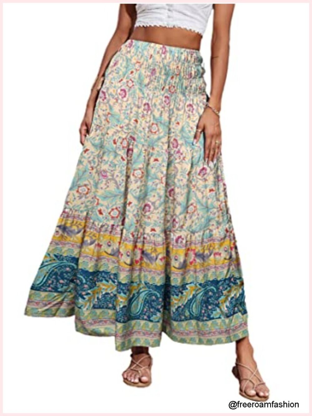 Summer Maxi Skirt Boho Long Floral High Waist A-Line Beach Skirt